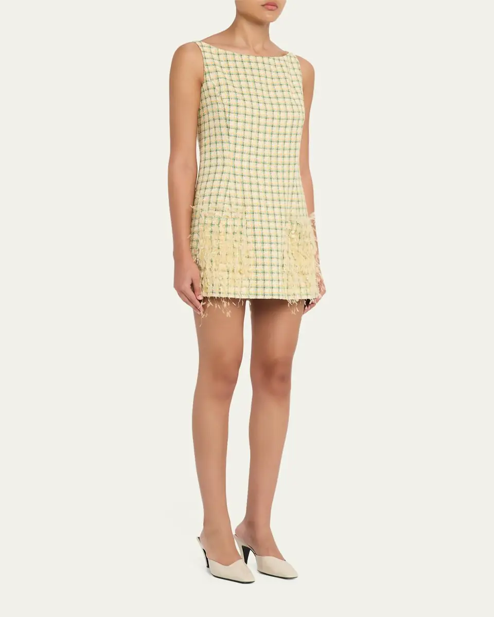 Oscar de la Renta Embellished-Pocket Check Tweed Sleeveless Mini Dress | Thumbnail 4 Oscar de la Renta Embellished-Pocket Check Tweed Sleeveless Mini Dress | Thumbnail 4