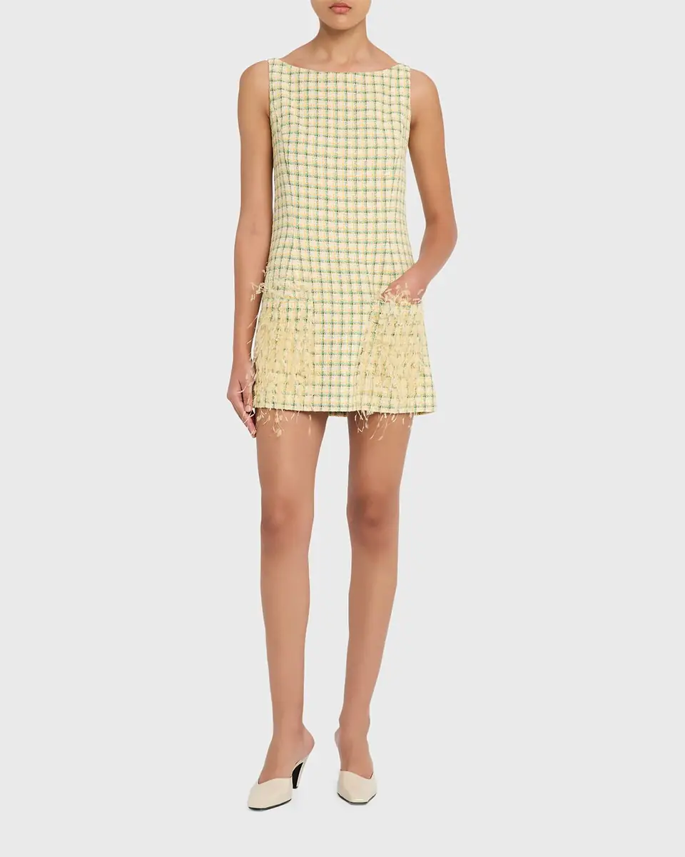 Oscar de la Renta Embellished-Pocket Check Tweed Sleeveless Mini Dress | Thumbnail 6 Oscar de la Renta Embellished-Pocket Check Tweed Sleeveless Mini Dress | Thumbnail 6