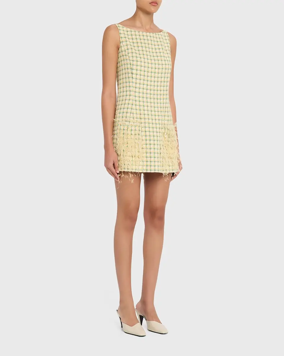 Oscar de la Renta Embellished-Pocket Check Tweed Sleeveless Mini Dress | Thumbnail 7 Oscar de la Renta Embellished-Pocket Check Tweed Sleeveless Mini Dress | Thumbnail 7