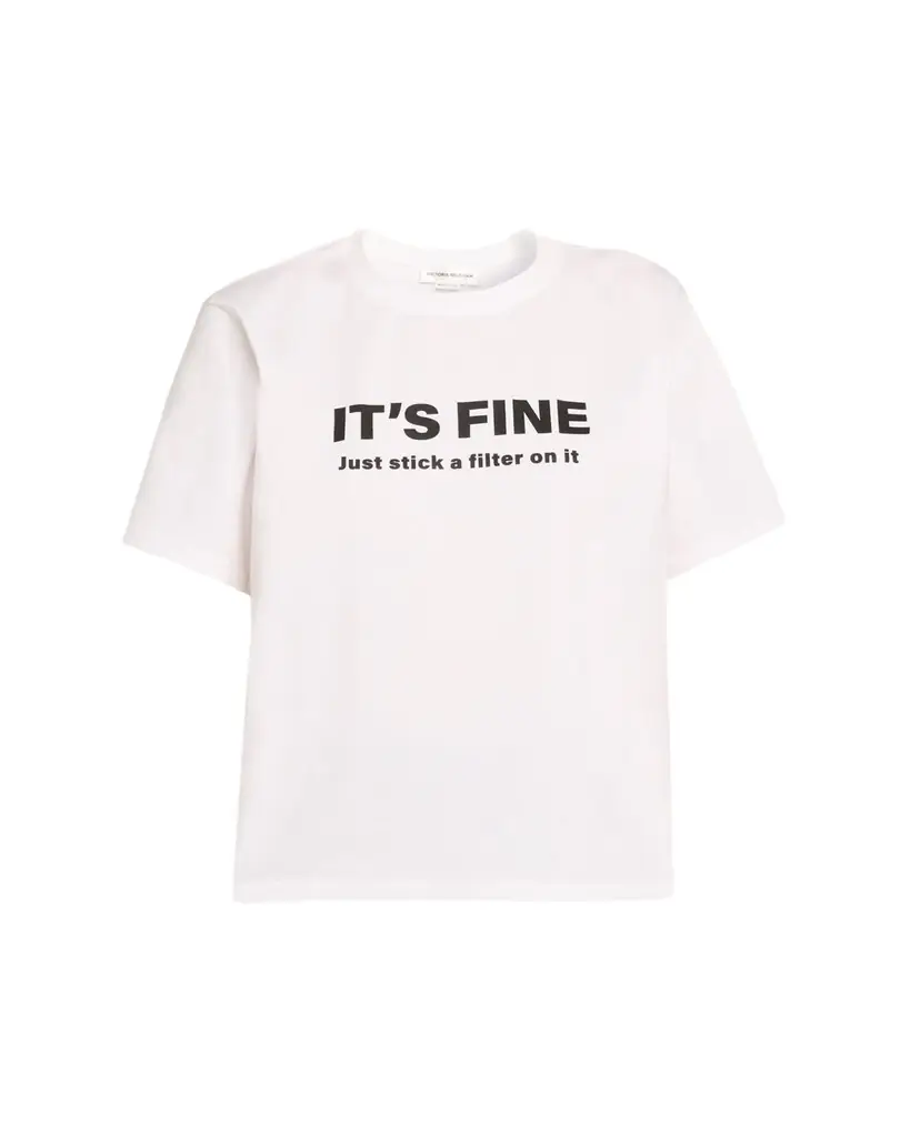 Victoria Beckham It's Fine Slogan Short-Sleeve T-Shirt | Image 1 Victoria Beckham It's Fine Slogan Short-Sleeve T-Shirt | Image 1