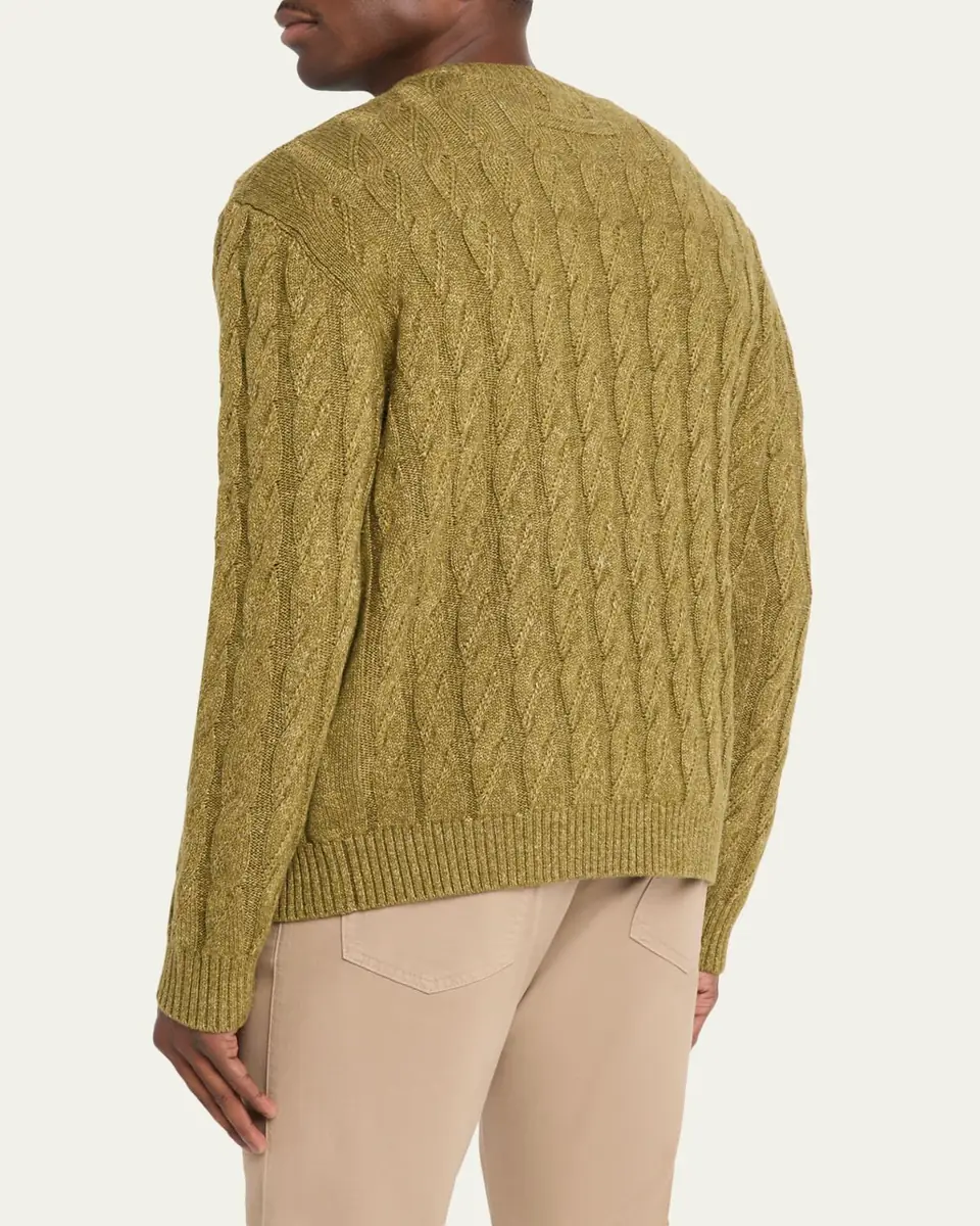 ZEGNA Men's Cable-Knit Melange Cashmere-Blend Crewneck Sweater | Thumbnail 3 ZEGNA Men's Cable-Knit Melange Cashmere-Blend Crewneck Sweater | Thumbnail 3