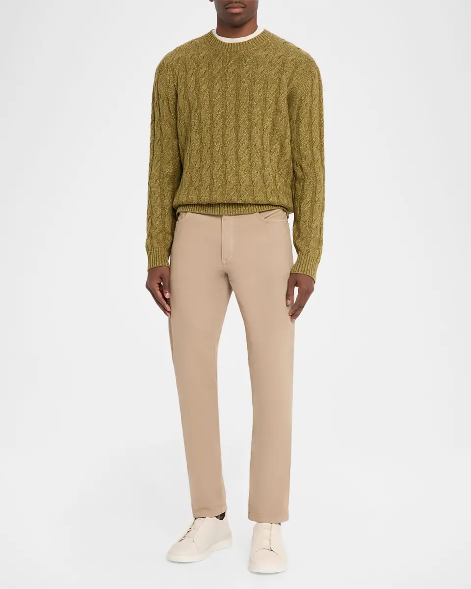 ZEGNA Men's Cable-Knit Melange Cashmere-Blend Crewneck Sweater | Thumbnail 6 ZEGNA Men's Cable-Knit Melange Cashmere-Blend Crewneck Sweater | Thumbnail 6
