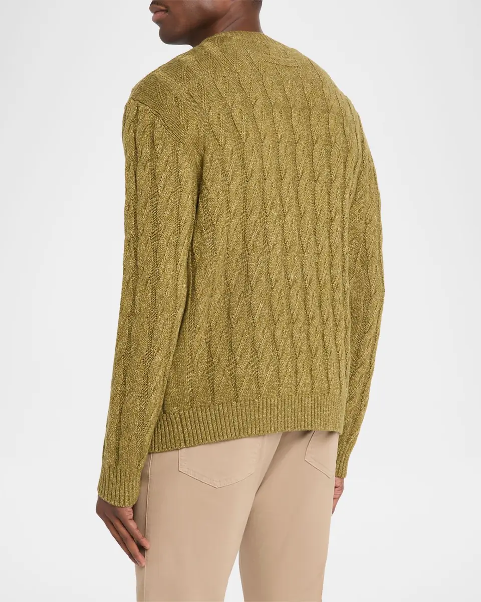 ZEGNA Men's Cable-Knit Melange Cashmere-Blend Crewneck Sweater | Thumbnail 7 ZEGNA Men's Cable-Knit Melange Cashmere-Blend Crewneck Sweater | Thumbnail 7