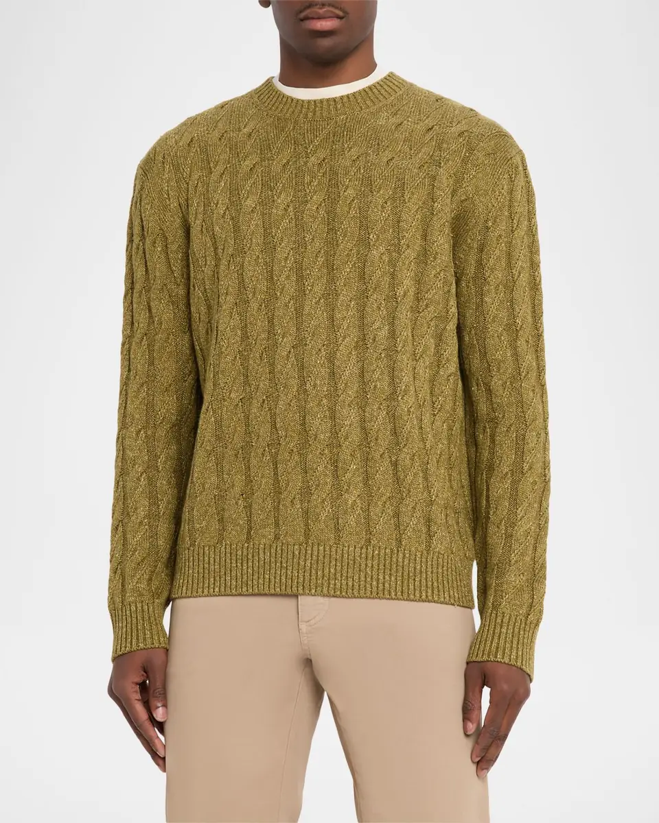 ZEGNA Men's Cable-Knit Melange Cashmere-Blend Crewneck Sweater | Thumbnail 8 ZEGNA Men's Cable-Knit Melange Cashmere-Blend Crewneck Sweater | Thumbnail 8