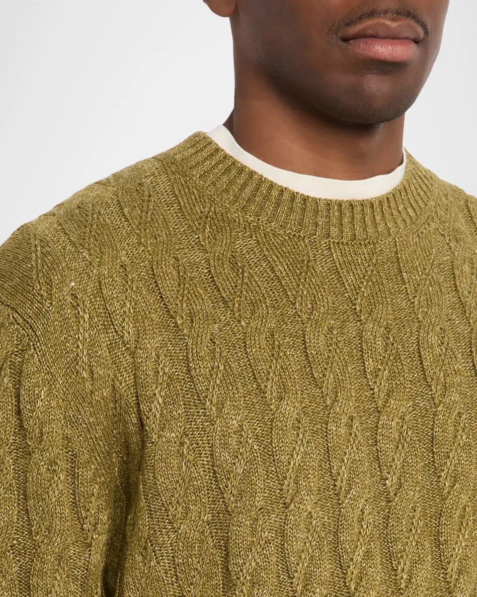 ZEGNA Men's Cable-Knit Melange Cashmere-Blend Crewneck Sweater | Thumbnail 9 ZEGNA Men's Cable-Knit Melange Cashmere-Blend Crewneck Sweater | Thumbnail 9