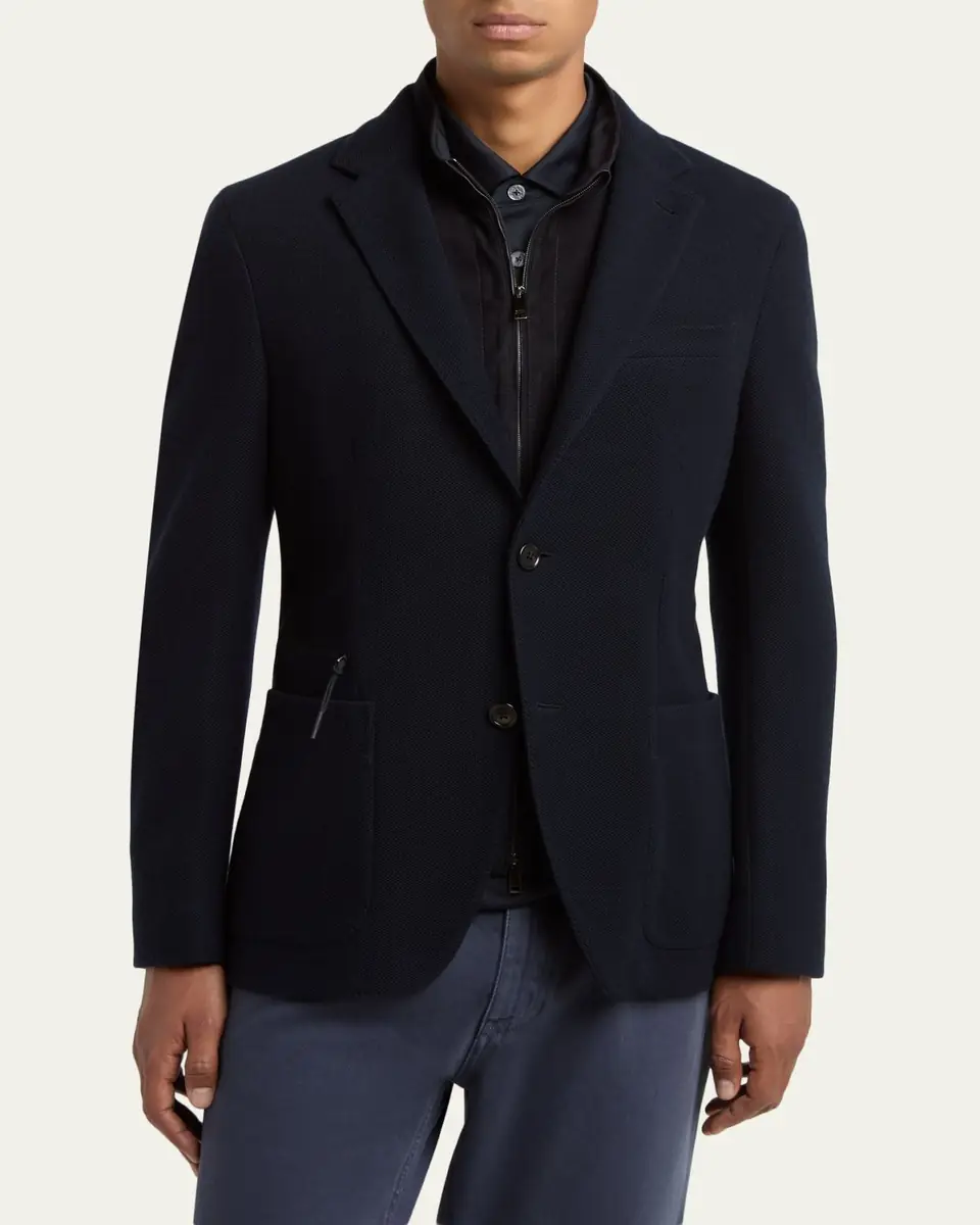 ZEGNA Men's High Performance Jersey Wool and Cotton Jacket | Thumbnail 4