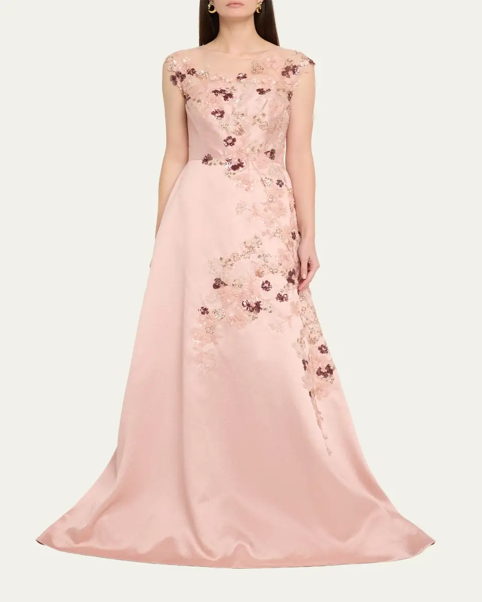 Rickie Freeman for Teri Jon Sequin Floral-Embroidered Jacquard Gown | Thumbnail 2 Rickie Freeman for Teri Jon Sequin Floral-Embroidered Jacquard Gown | Thumbnail 2