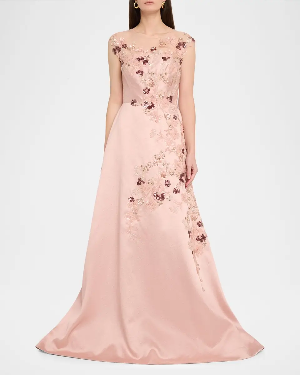Rickie Freeman for Teri Jon Sequin Floral-Embroidered Jacquard Gown | Thumbnail 6 Rickie Freeman for Teri Jon Sequin Floral-Embroidered Jacquard Gown | Thumbnail 6