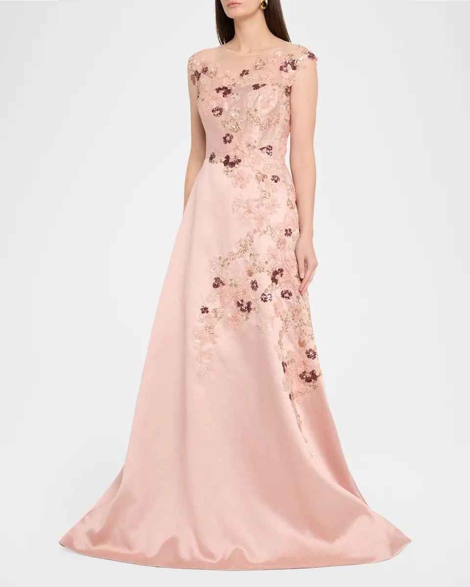 Rickie Freeman for Teri Jon Sequin Floral-Embroidered Jacquard Gown | Thumbnail 8 Rickie Freeman for Teri Jon Sequin Floral-Embroidered Jacquard Gown | Thumbnail 8