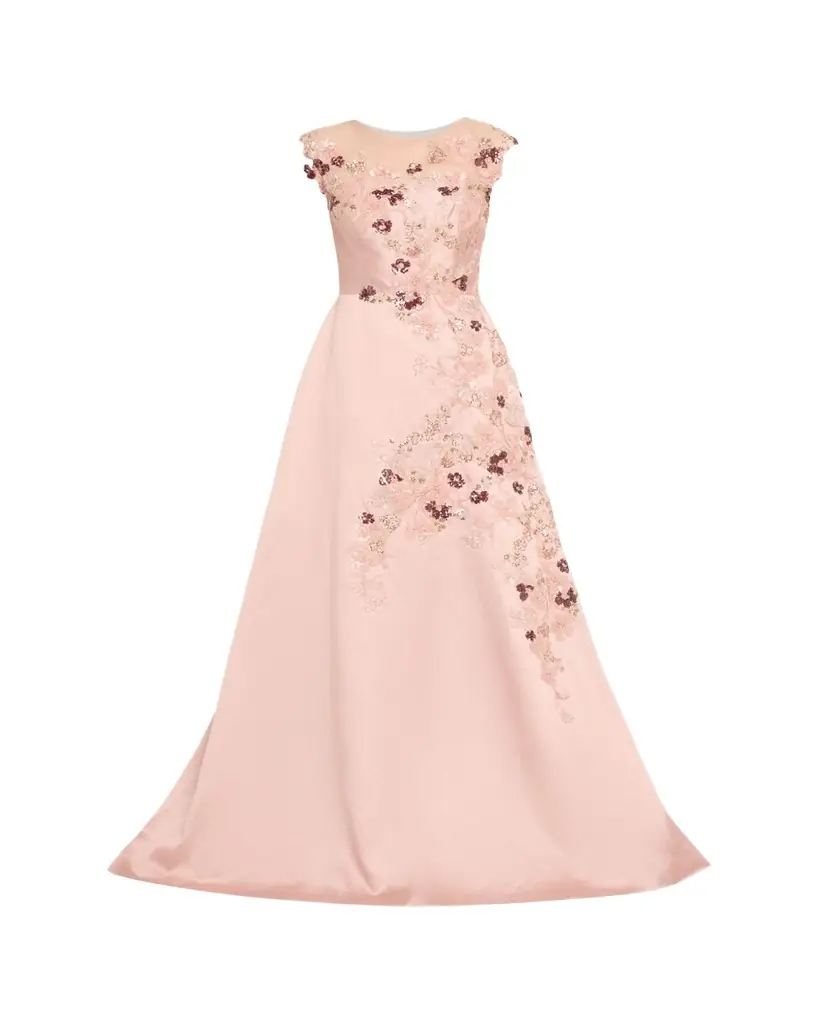 Sequin Floral-Embroidered Jacquard Gown Sequin Floral-Embroidered Jacquard Gown