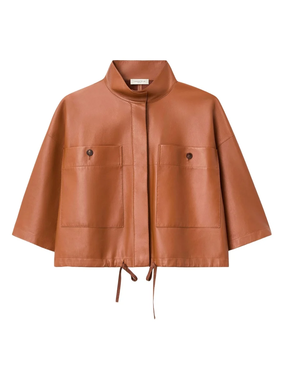 Lafayette 148 New York Oversized Cropped Leather Shirt Jacket