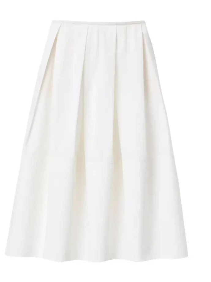Pleated Organic Cotton Poplin Midi Skirt