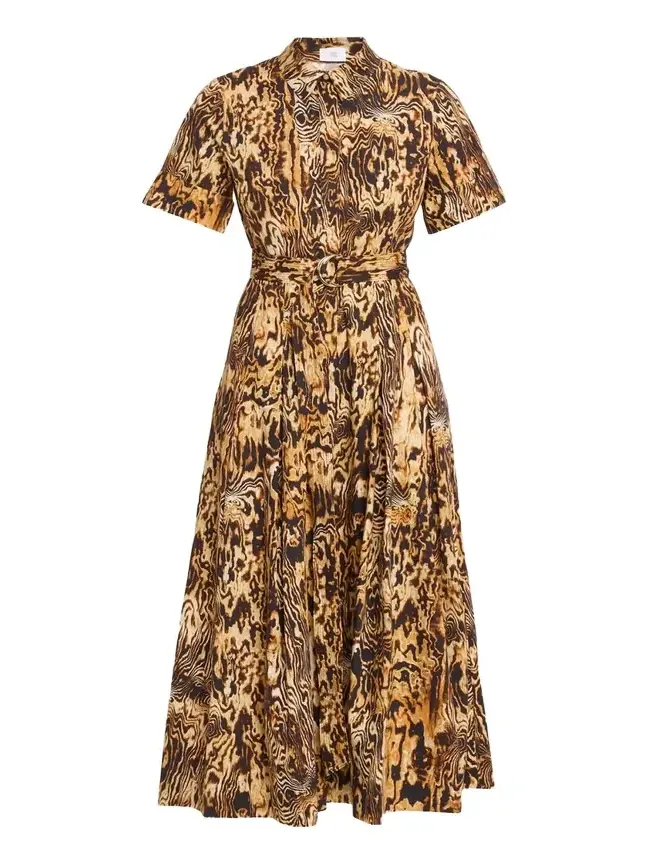 Leighton Animal-Print Belted Midi Shirtdress