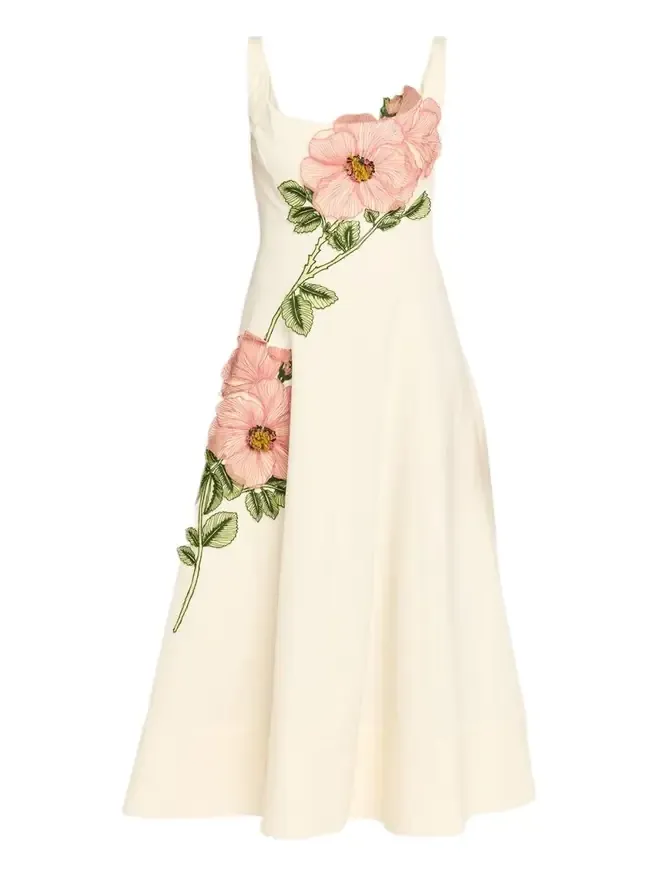 Peony Embroidered Sleeveless Midi Dress Peony Embroidered Sleeveless Midi Dress
