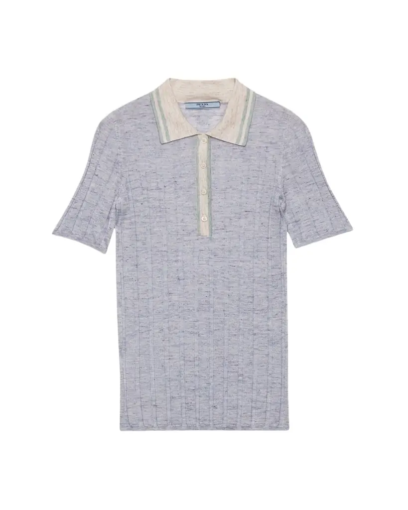 Prada Cashmere-Silk Rib Polo Shirt | Image 1 Prada Cashmere-Silk Rib Polo Shirt | Image 1