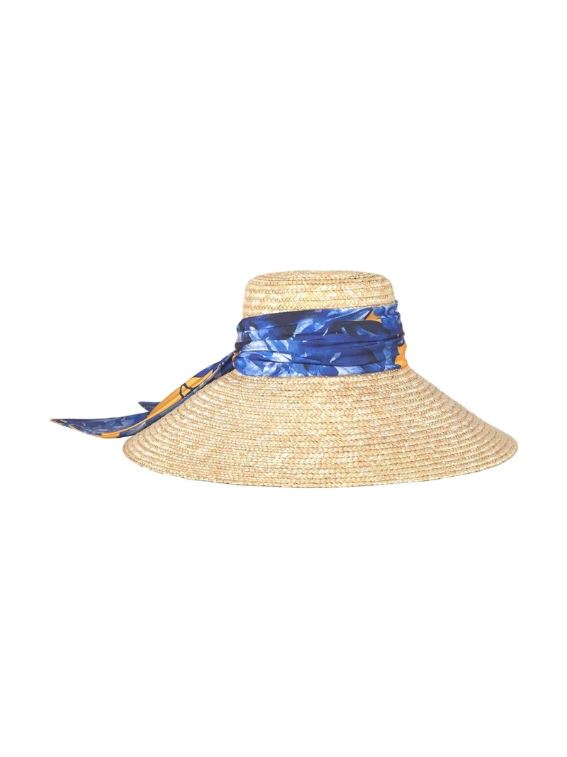 Eugenia Kim Mirabel Wide-Brim Straw Sun Hat with Scarf