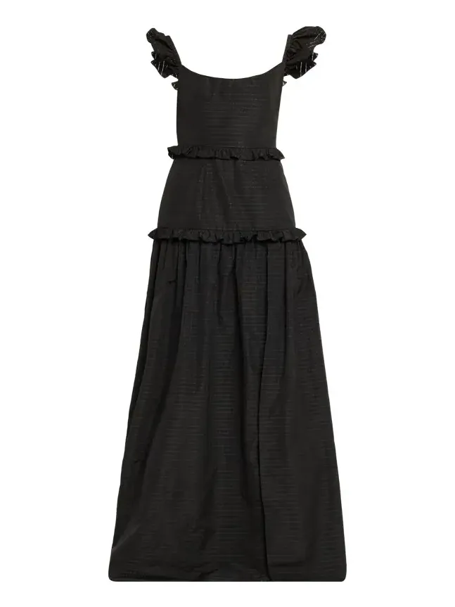 Arabella Ruffle Sleeveless Check Jacquard Gown