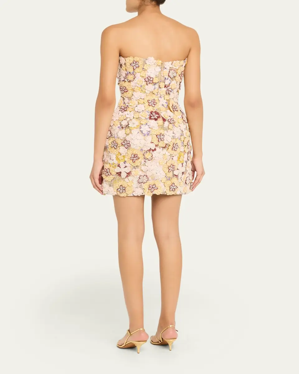 Costarellos Sirra Strapless Embroidered Floral Applique Mini Dress | Thumbnail 3