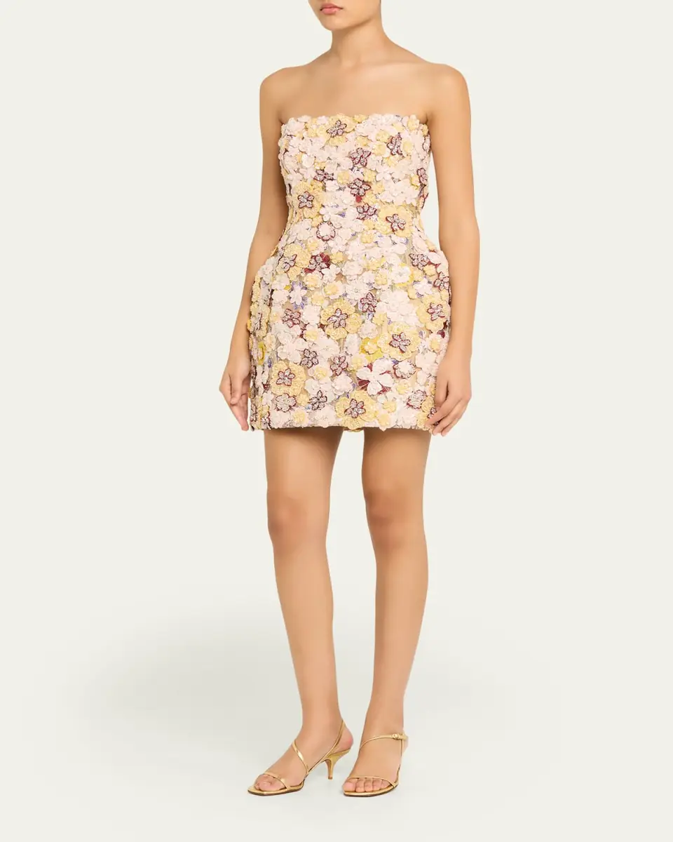 Costarellos Sirra Strapless Embroidered Floral Applique Mini Dress | Thumbnail 4