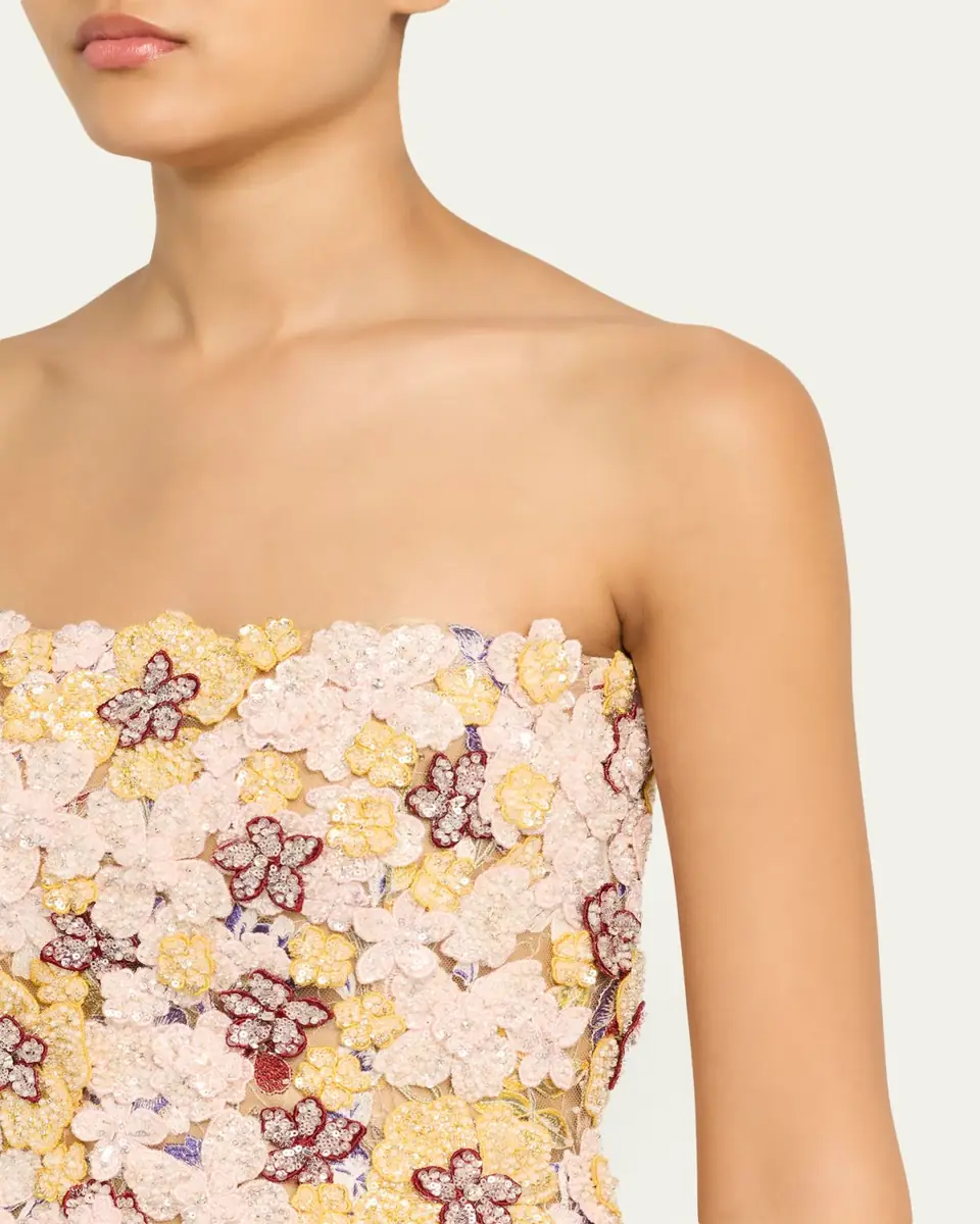 Costarellos Sirra Strapless Embroidered Floral Applique Mini Dress | Thumbnail 5