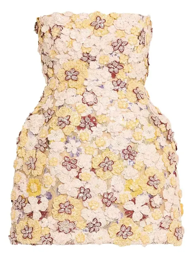 Sirra Strapless Embroidered Floral Applique Mini Dress Sirra Strapless Embroidered Floral Applique Mini Dress