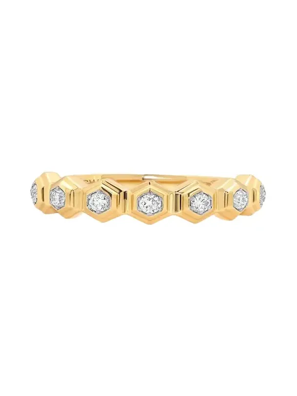 Honey Comb 18K Gold & Diamond Hexagon Band Ring Honey Comb 18K Gold & Diamond Hexagon Band Ring