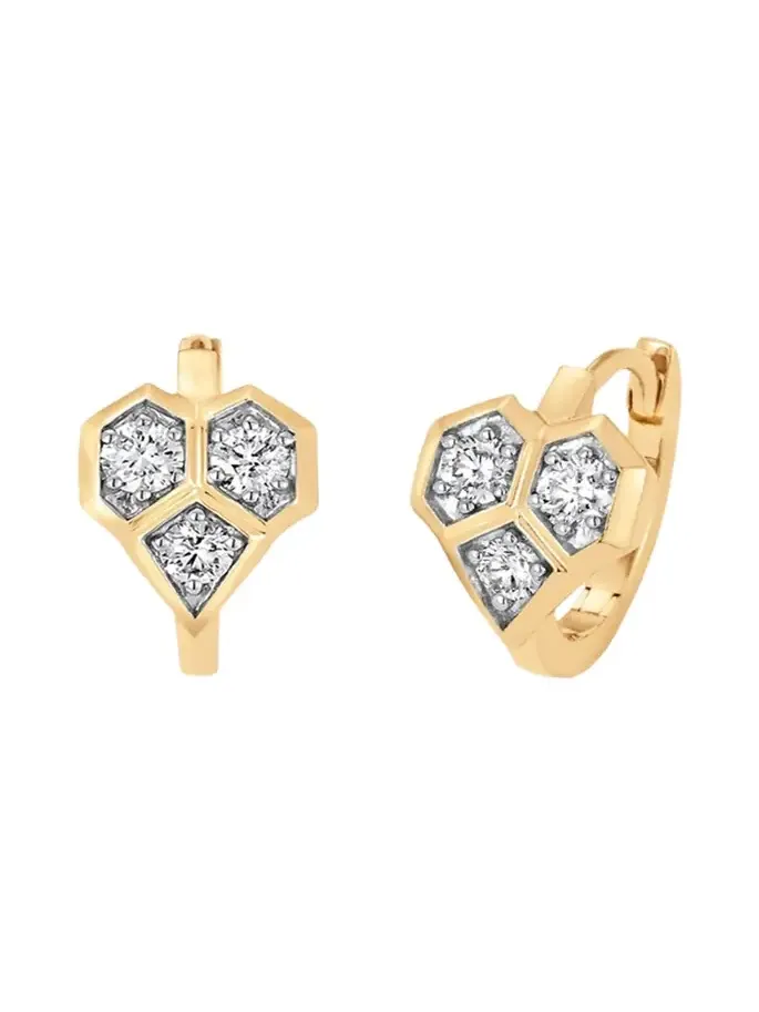 Honey Comb 18K Gold & Diamond Heart Huggie Earrings Honey Comb 18K Gold & Diamond Heart Huggie Earrings