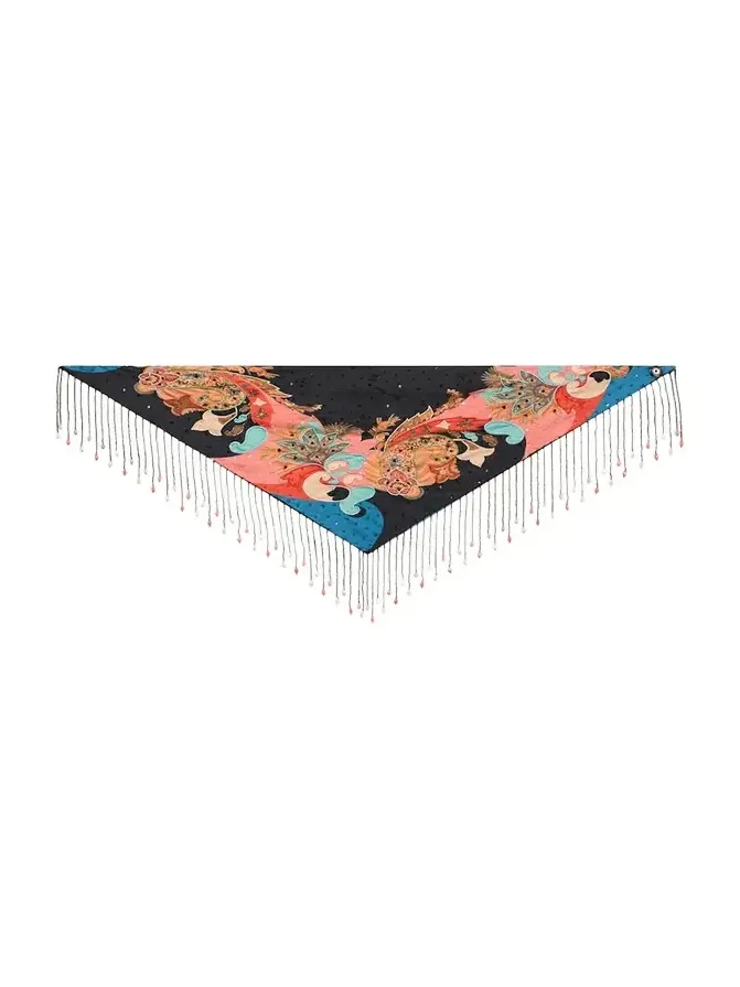 Embroidered Paisley-Print Fringe Scarf