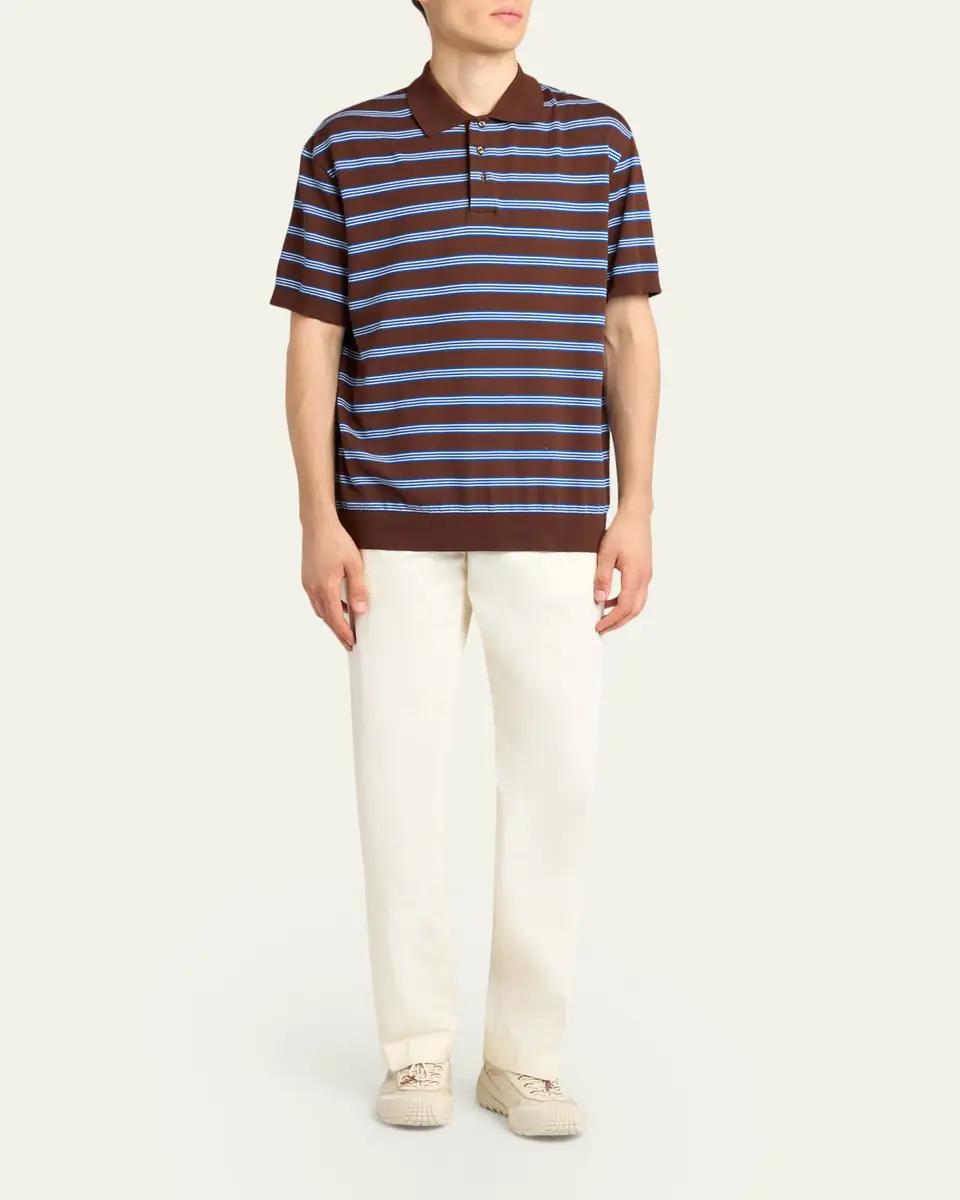 Moncler Men's Cotton Knit Triple-Stripe Polo Shirt | Thumbnail 2