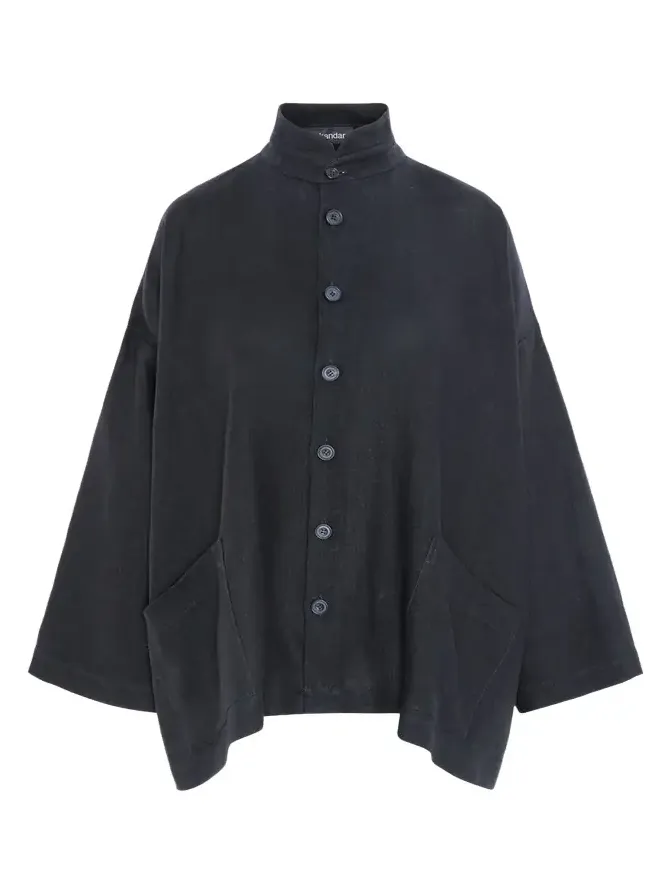 Heavyweight Linen Angle-To-Front Double Stand Collar Jacket - Long Length
