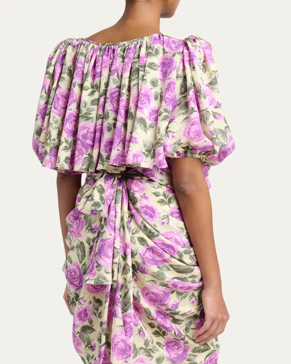 Chloé Floral Silk Puff-Sleeve Ruffle Crop Top | Thumbnail 3