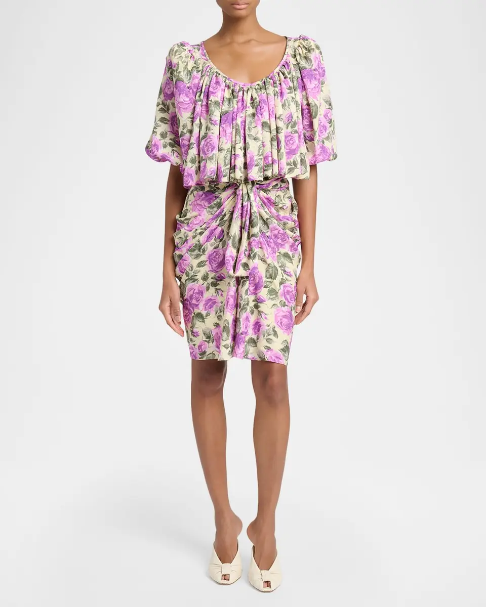 Chloé Floral Silk Puff-Sleeve Ruffle Crop Top | Thumbnail 6