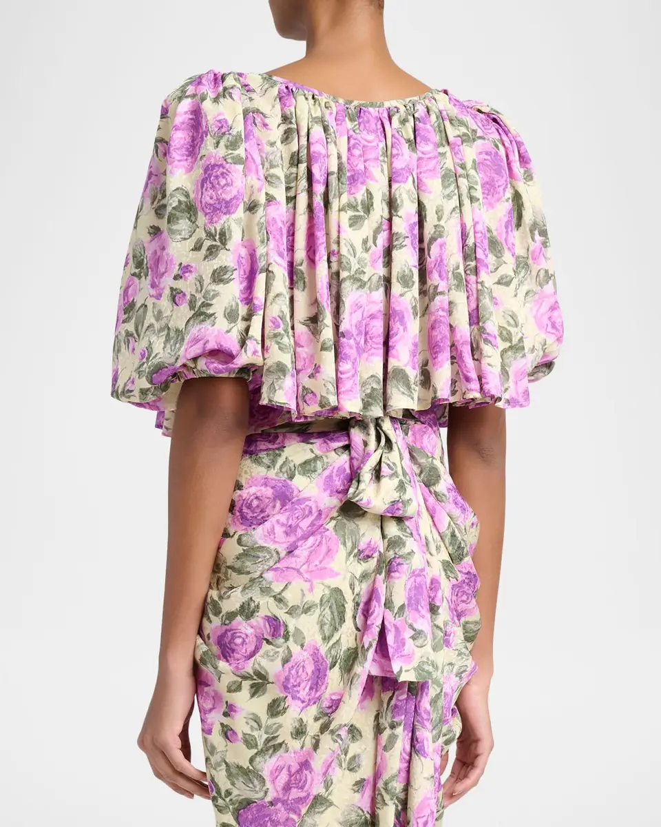 Chloé Floral Silk Puff-Sleeve Ruffle Crop Top | Thumbnail 7