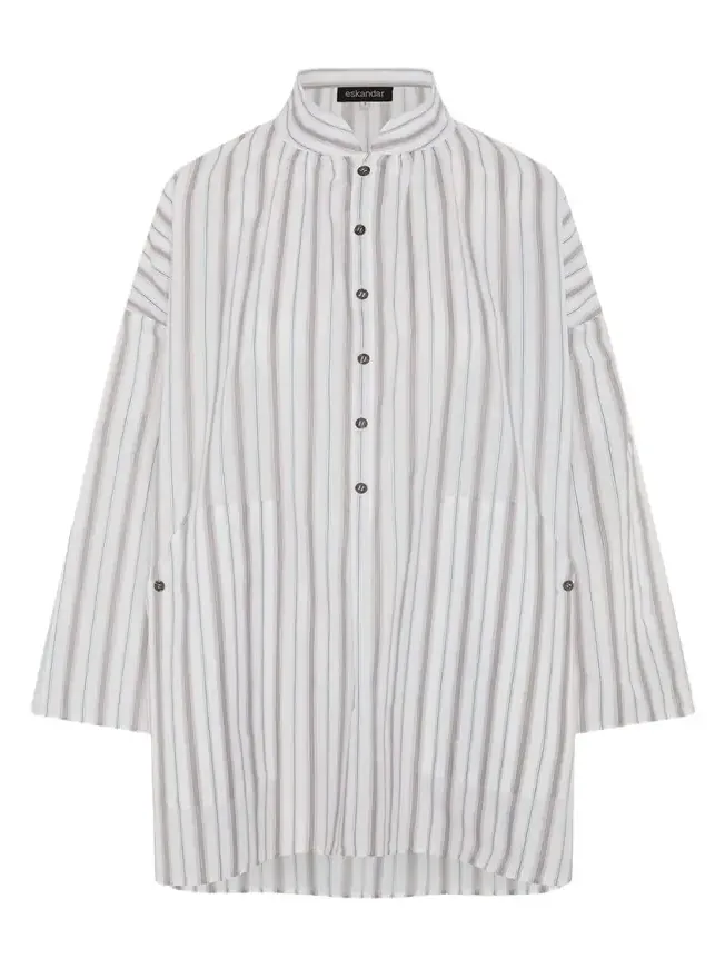Sloped Shoulder Wide A-Line Artists Smock With Pleated Collar - Long Plus Length Sloped Shoulder Wide A-Line Artists Smock With Pleated Collar - Long Plus Length