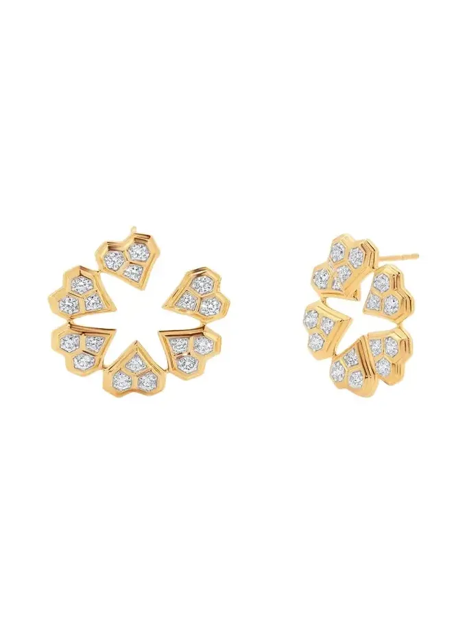 Honey Comb 18K Gold & Diamond Front-to-Back Heart Earrings Honey Comb 18K Gold & Diamond Front-to-Back Heart Earrings