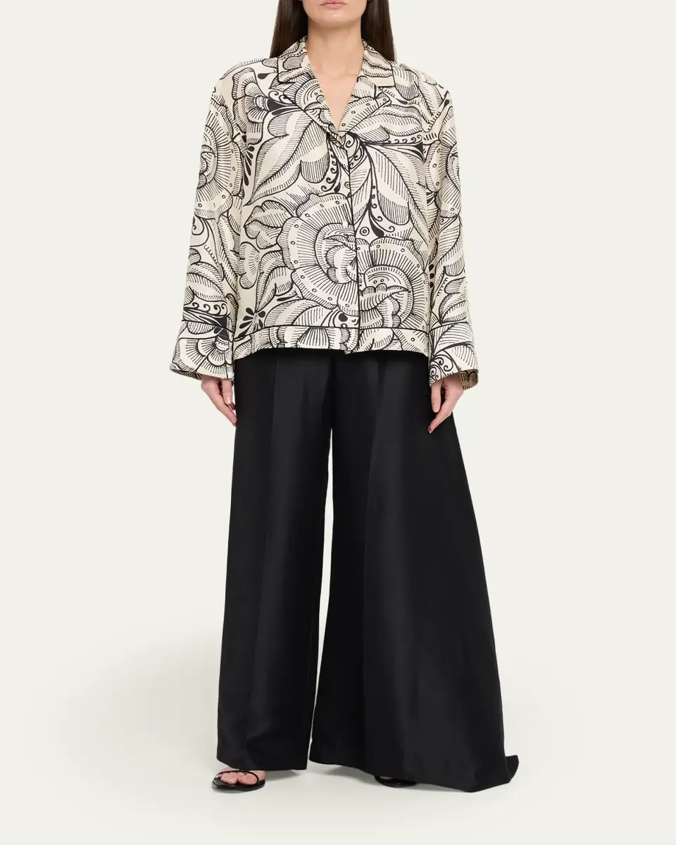 Heirlome Rickie Shantung Silk Asymmetric Wide-Leg Trousers | Thumbnail 2 Heirlome Rickie Shantung Silk Asymmetric Wide-Leg Trousers | Thumbnail 2