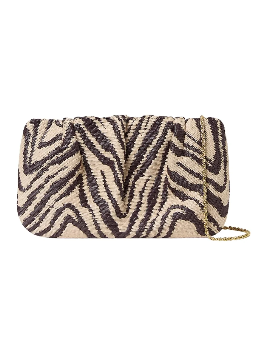 Loeffler Randall Serena Gathered Woven Zebra Clutch Bag