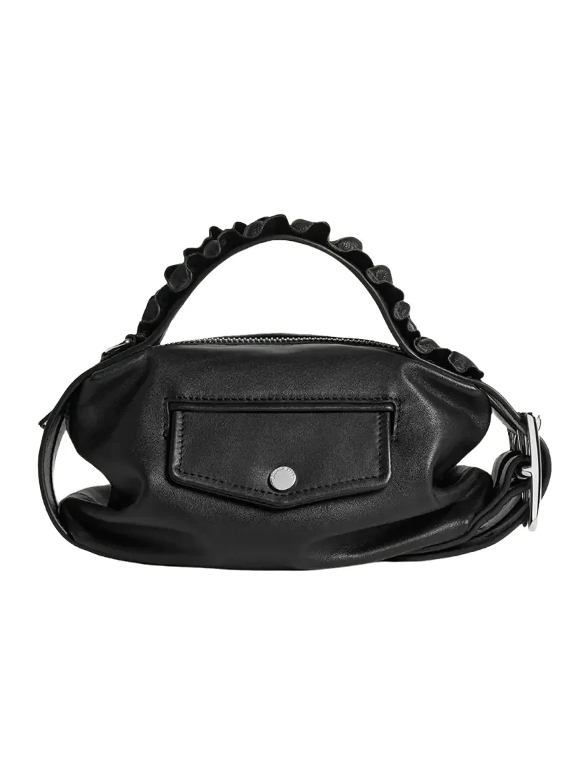 Biker Mini Ruffle-Trim Leather Top-Handle Bag