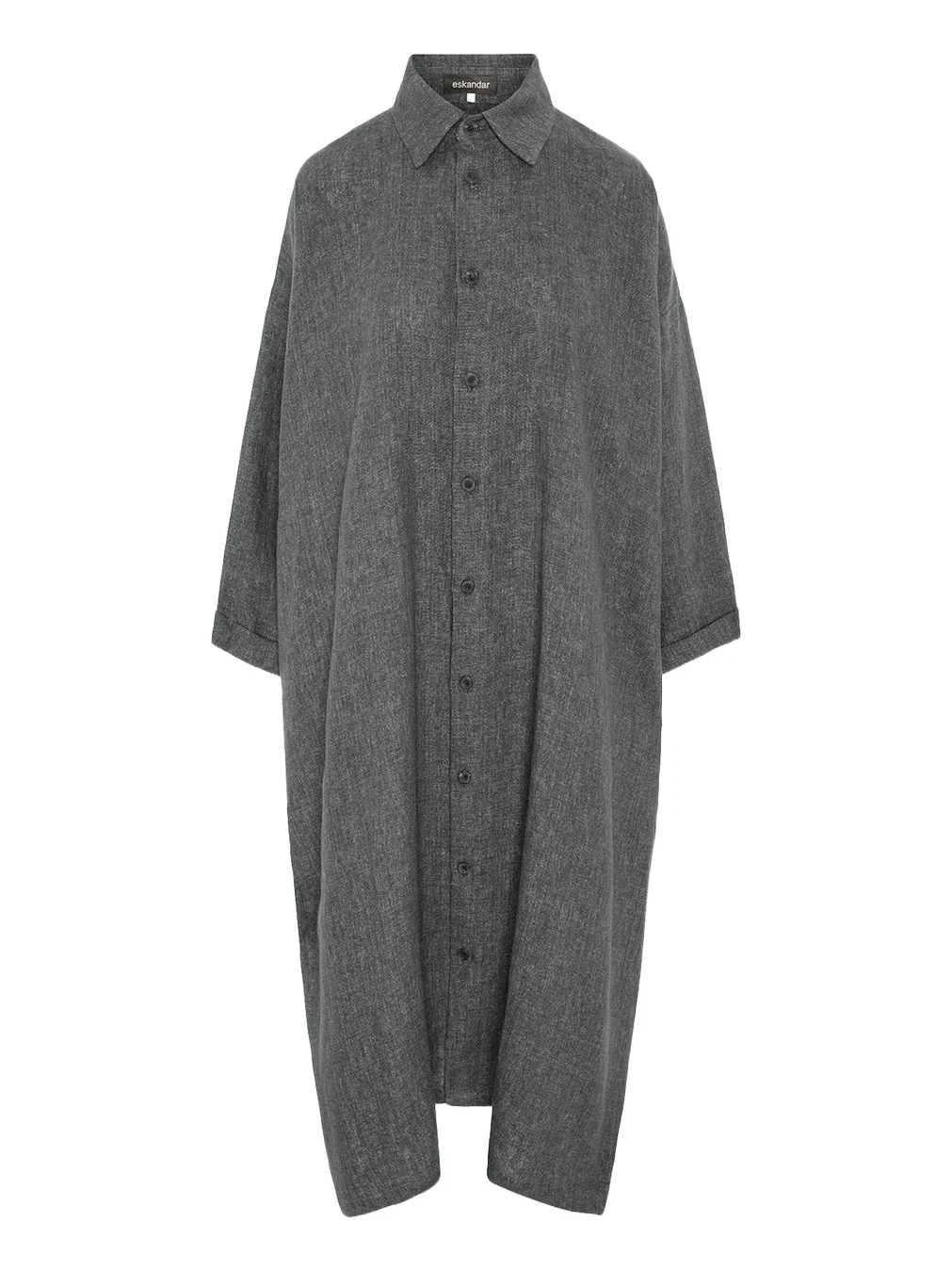 Heavyweight Delave Linen Wide A-Line Shirt Dress With Collar Heavyweight Delave Linen Wide A-Line Shirt Dress With Collar
