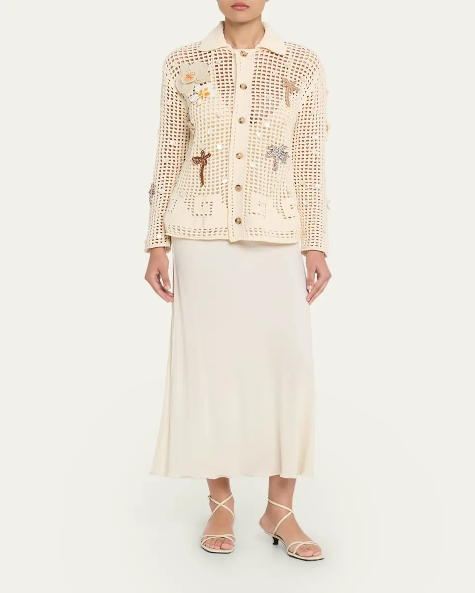 Alanui Where The Waves Begin Embellished Net Knit Collared Cardigan | Thumbnail 2 Alanui Where The Waves Begin Embellished Net Knit Collared Cardigan | Thumbnail 2