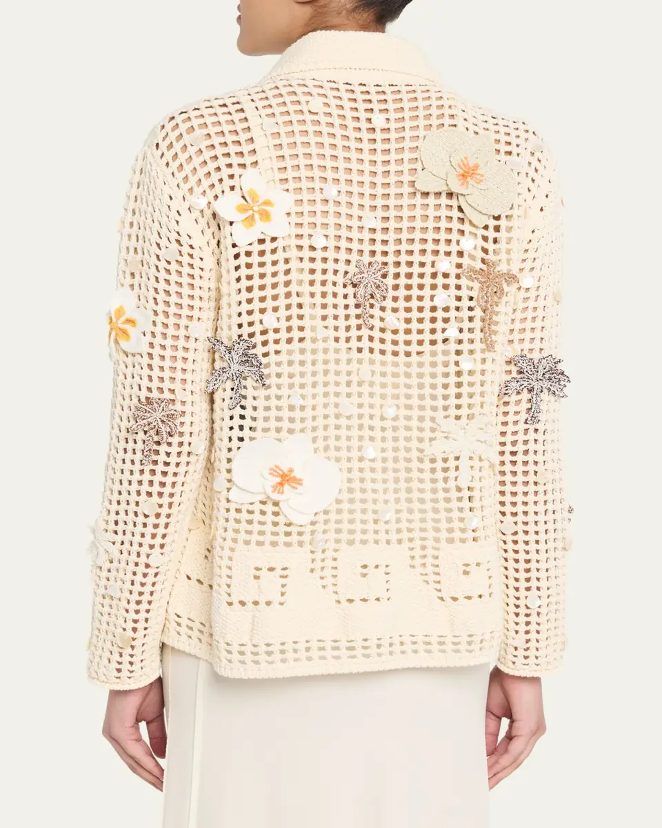 Alanui Where The Waves Begin Embellished Net Knit Collared Cardigan | Thumbnail 3 Alanui Where The Waves Begin Embellished Net Knit Collared Cardigan | Thumbnail 3