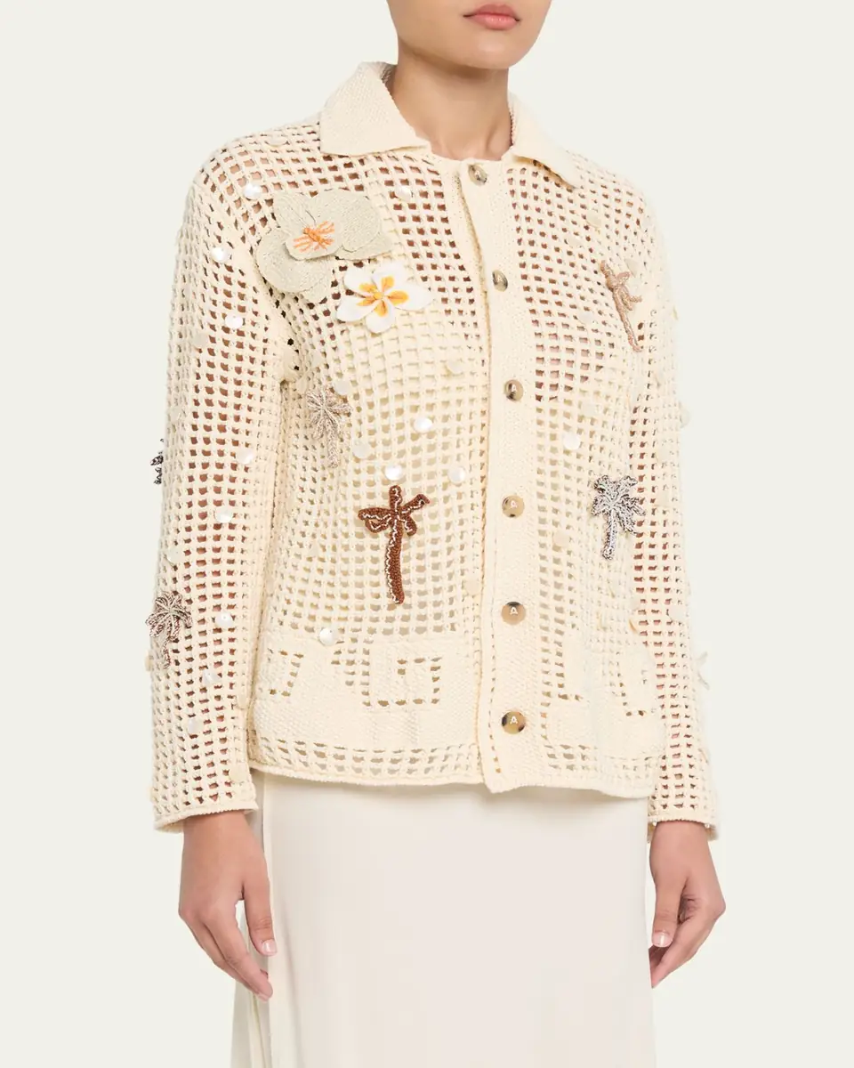 Alanui Where The Waves Begin Embellished Net Knit Collared Cardigan | Thumbnail 4 Alanui Where The Waves Begin Embellished Net Knit Collared Cardigan | Thumbnail 4
