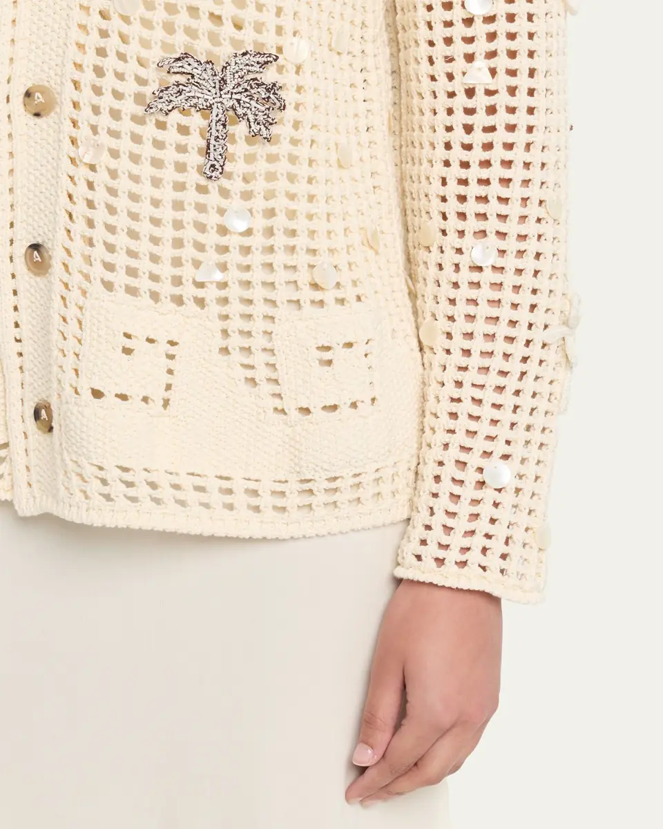 Alanui Where The Waves Begin Embellished Net Knit Collared Cardigan | Thumbnail 5 Alanui Where The Waves Begin Embellished Net Knit Collared Cardigan | Thumbnail 5