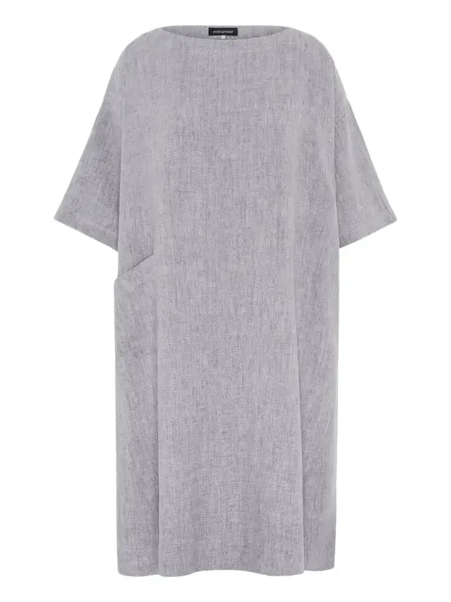 Heavyweight Delave Linen Angle-To-Front Side Seam Scoop Neck T-Shirt Dress Heavyweight Delave Linen Angle-To-Front Side Seam Scoop Neck T-Shirt Dress
