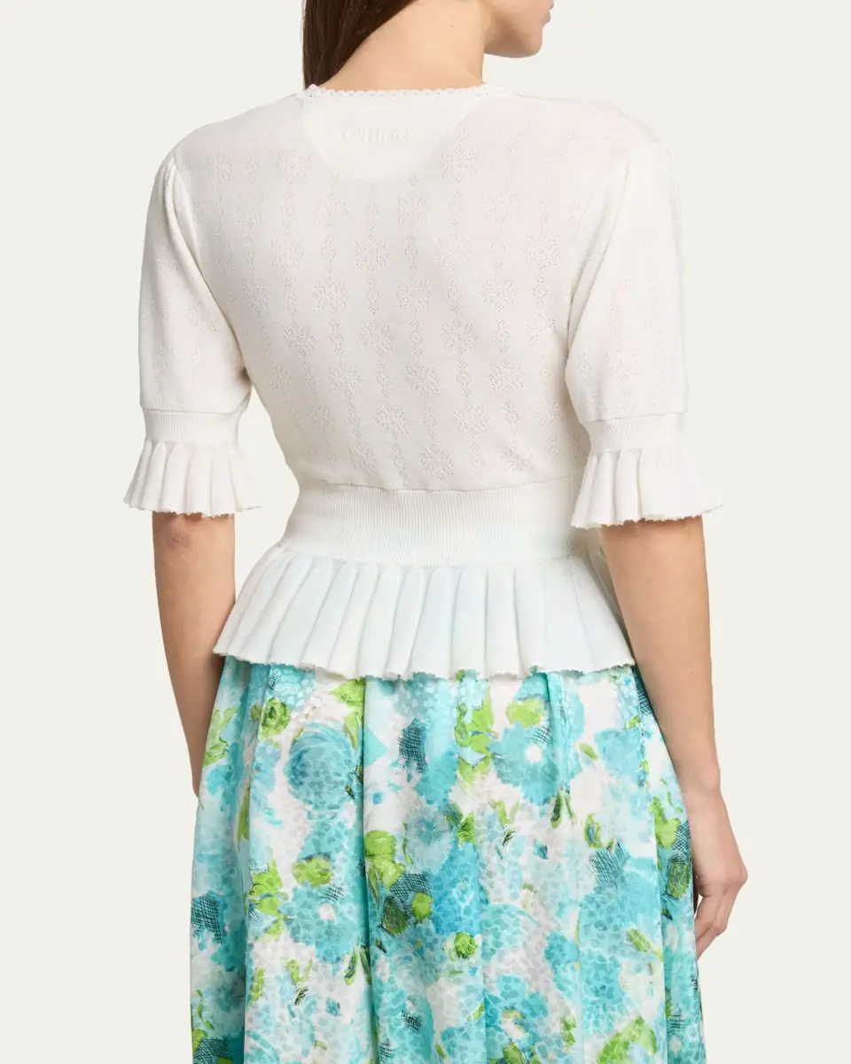 Chloé Short-Sleeve Pointelle Kit Ruffle Crewneck Sweater | Thumbnail 3 Chloé Short-Sleeve Pointelle Kit Ruffle Crewneck Sweater | Thumbnail 3
