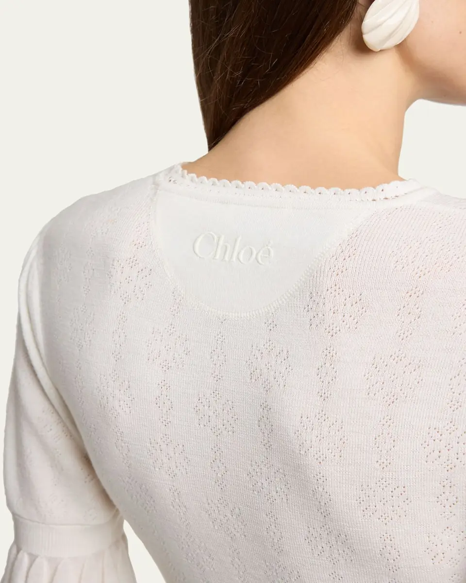 Chloé Short-Sleeve Pointelle Kit Ruffle Crewneck Sweater | Thumbnail 5 Chloé Short-Sleeve Pointelle Kit Ruffle Crewneck Sweater | Thumbnail 5