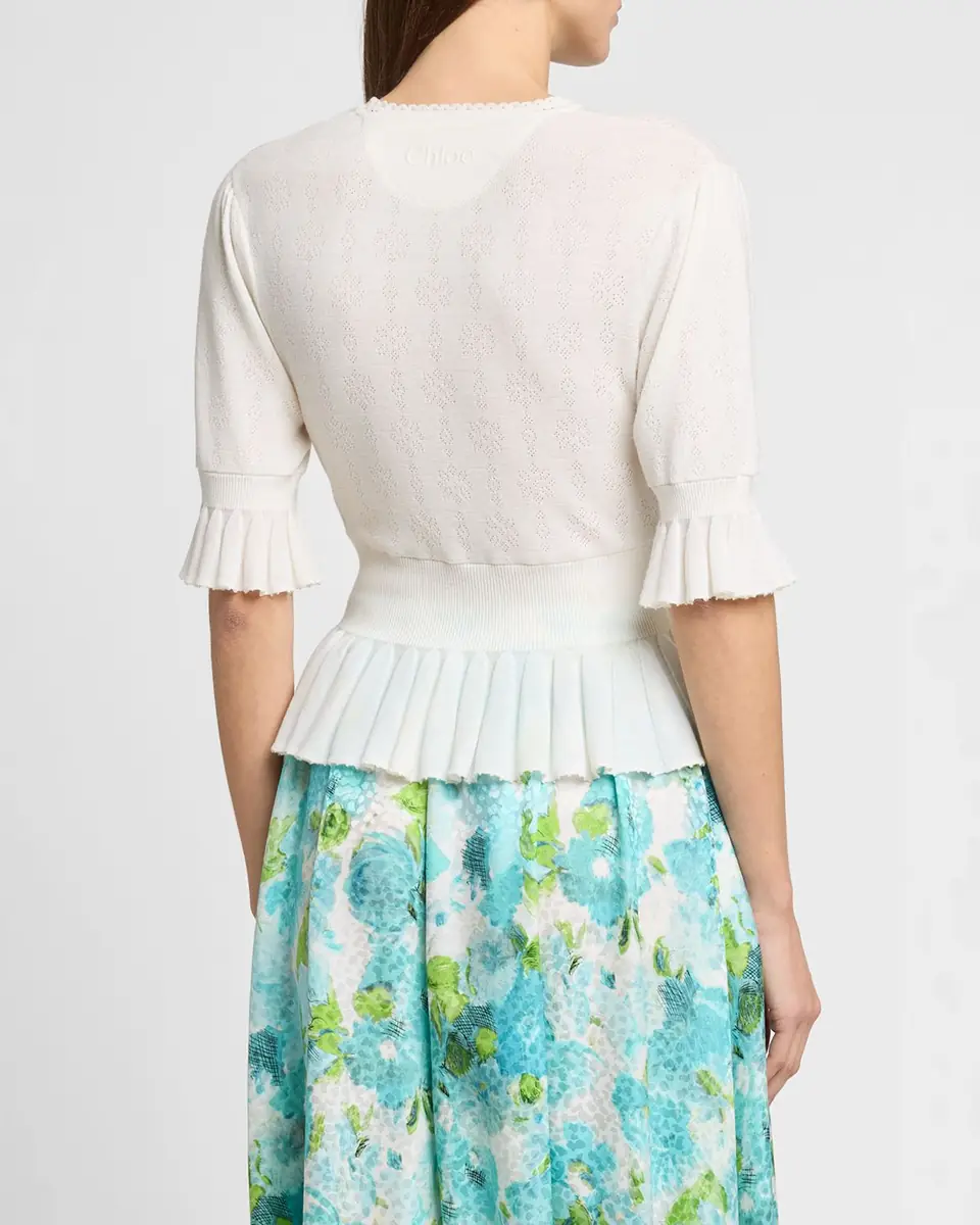 Chloé Short-Sleeve Pointelle Kit Ruffle Crewneck Sweater | Thumbnail 7 Chloé Short-Sleeve Pointelle Kit Ruffle Crewneck Sweater | Thumbnail 7