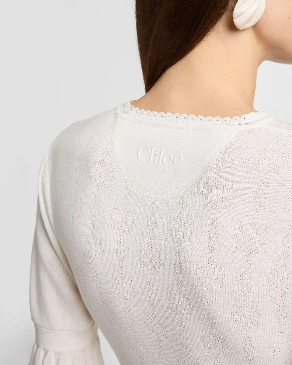 Chloé Short-Sleeve Pointelle Kit Ruffle Crewneck Sweater | Thumbnail 9 Chloé Short-Sleeve Pointelle Kit Ruffle Crewneck Sweater | Thumbnail 9