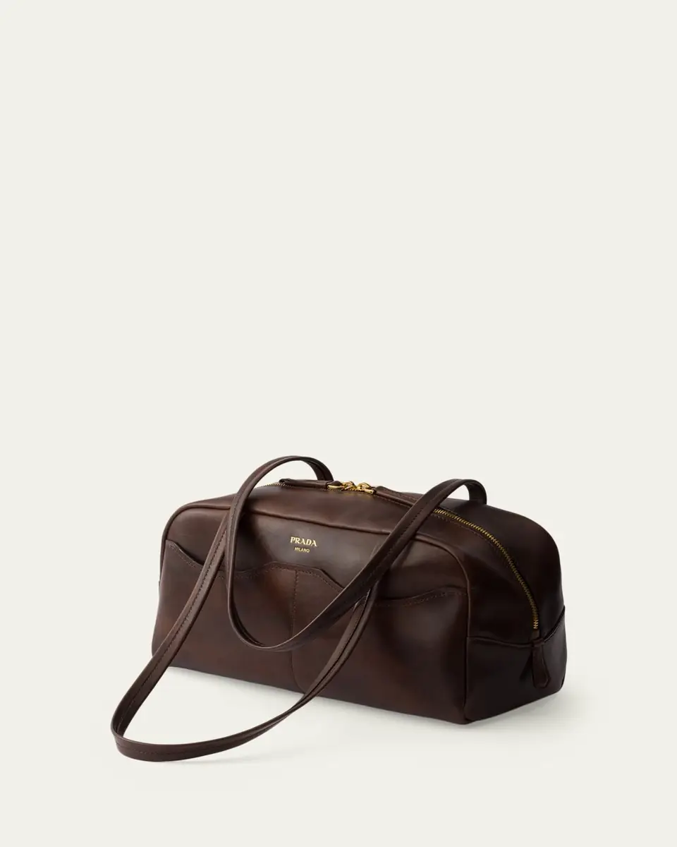 Prada Carry Large Antiqued Leather Shoulder Bag | Thumbnail 3 Prada Carry Large Antiqued Leather Shoulder Bag | Thumbnail 3