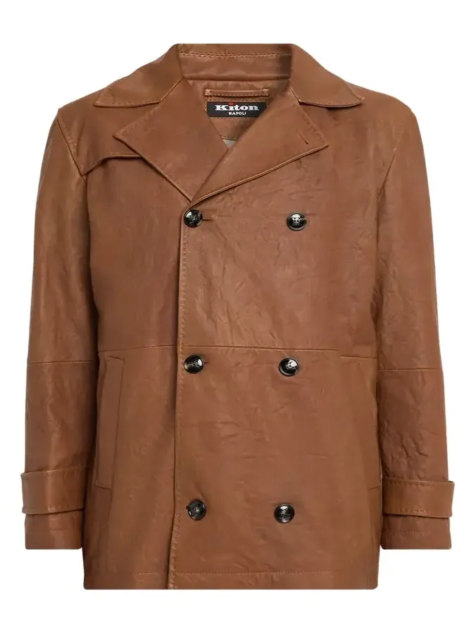 Kiton Men's Leather Vintage-Effect Short Trench Coat
